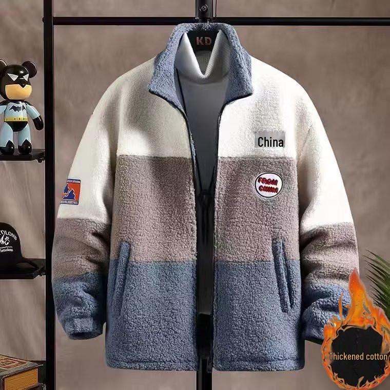 2023 Men s Trendy Patchwork Lambswool Jacket - Streetwear Style for Autumn/Winter 3XL