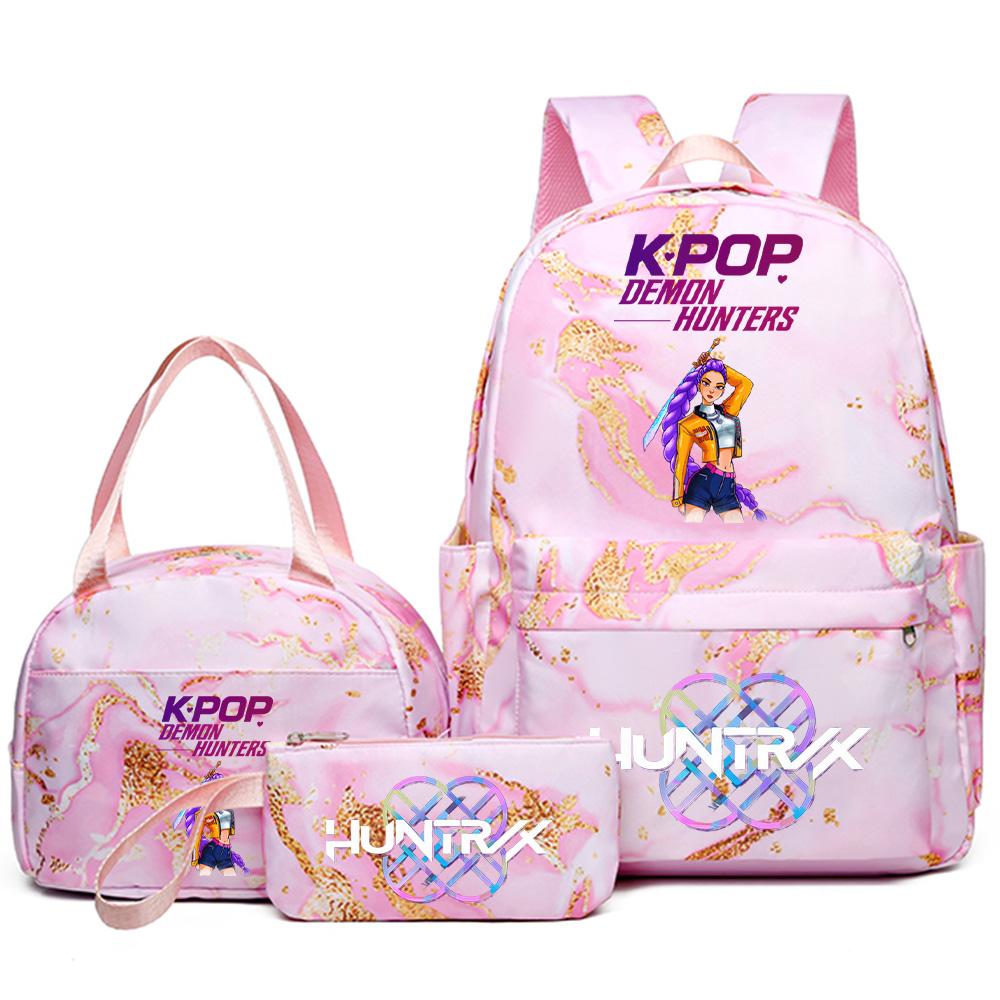 3Pcs/set Anime Cartoon Kpop Printed Backpack with Handbag Pencil Case for Teenager Student Girl Boy Bookbag Schoolbag Women Large Capacity Travel Bag