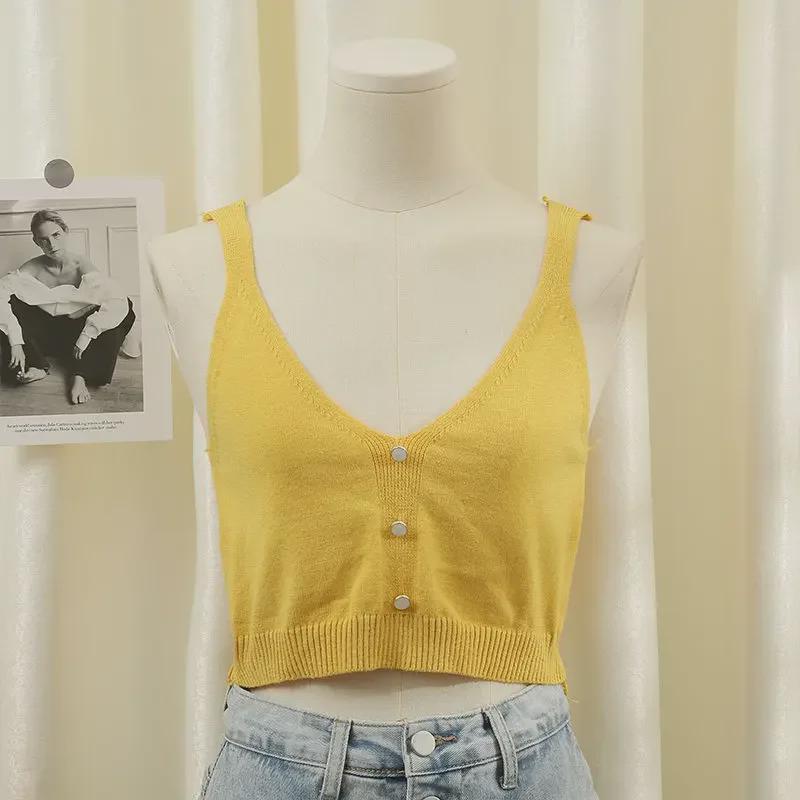2024 Women's Ice Silk Solid Color Three-Button Knit Vest for Spring/Summer