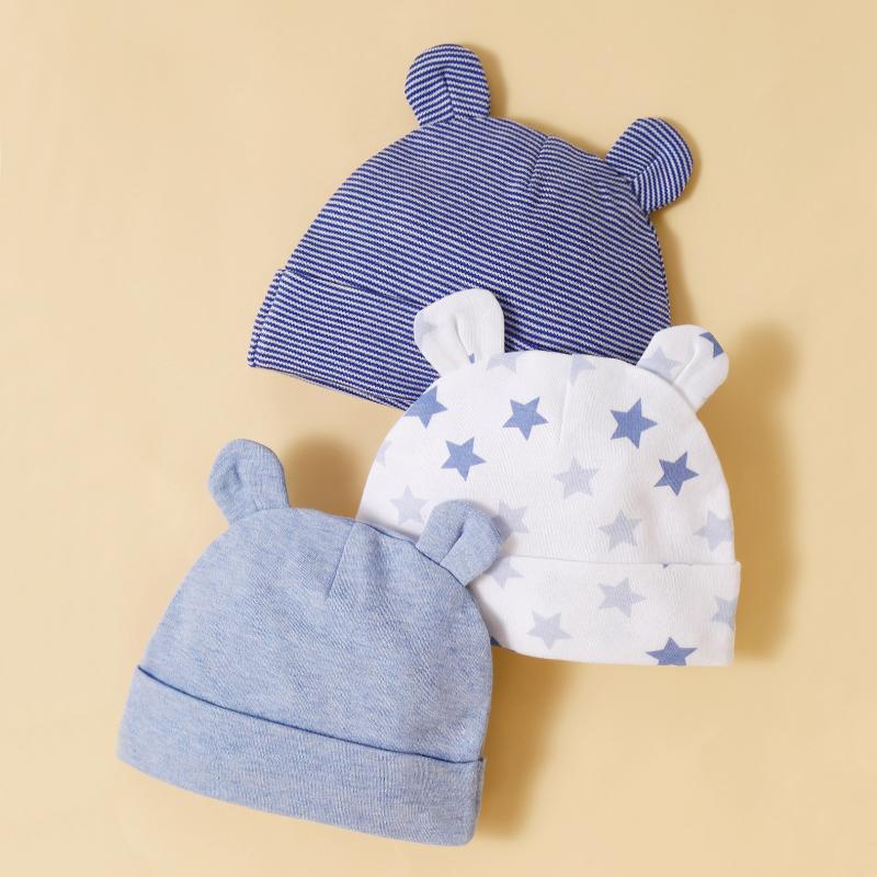 Chapeau Bébé Trois Pièces 100% Coton Doux et Confortable, Couvre-chef Tendance et Simple pour Nouveau-né