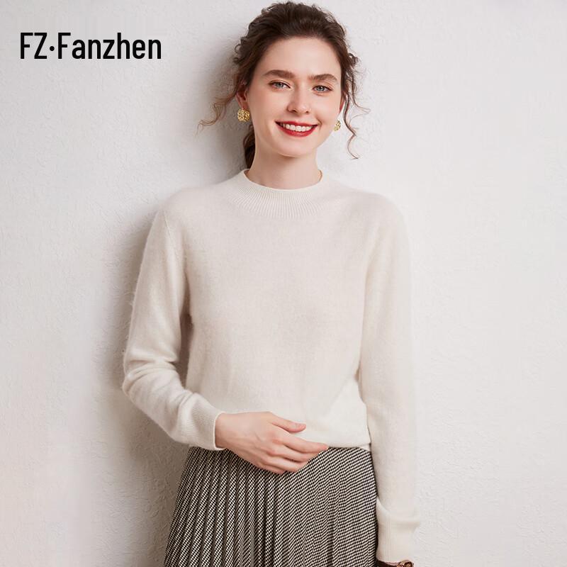 Fanzhen Women's 100% Cashmere Mock Neck Sweater