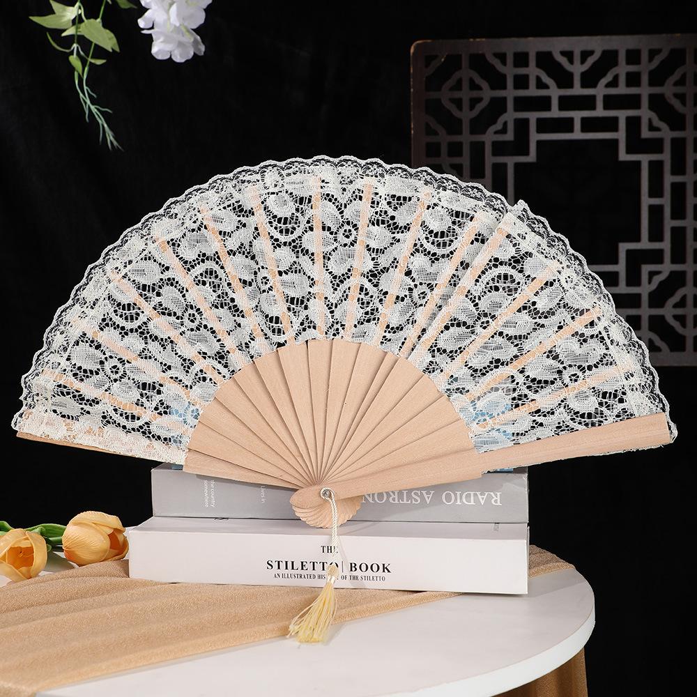 Lace Hand Fan Elegant Lace Folding Fan with Tassel for Women Vintage European Dance Performance Prop Portable Fan Summer