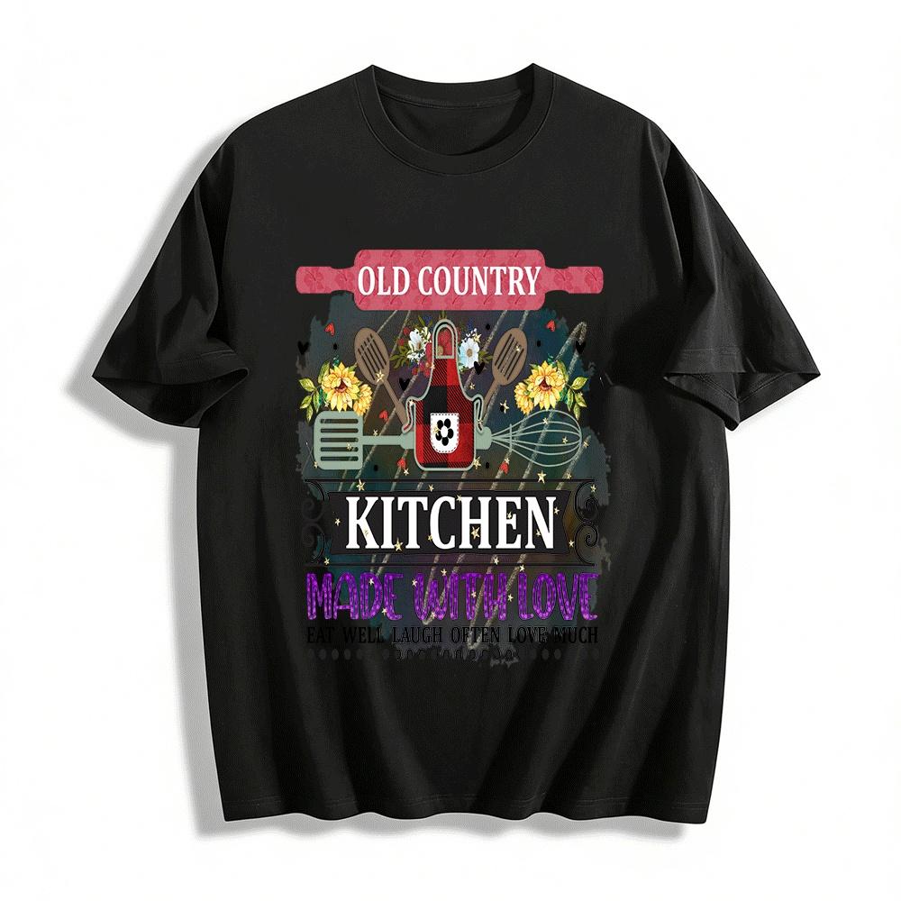 Old Country Kitchen Love Print Casual Tee Eat Well Laugh Often Top Pure cotton T-shirt XXS