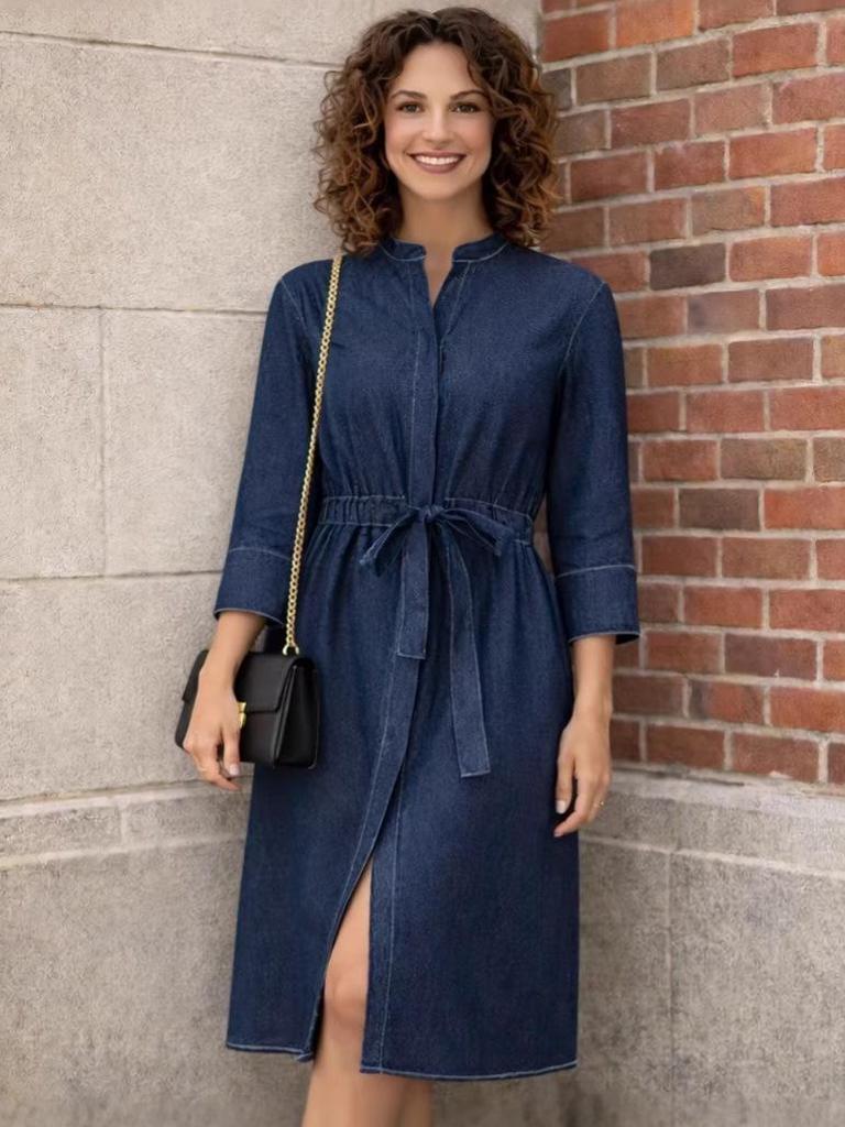 2026 European & American Style Women's Long Denim Dress - Casual, Elegant Fashion