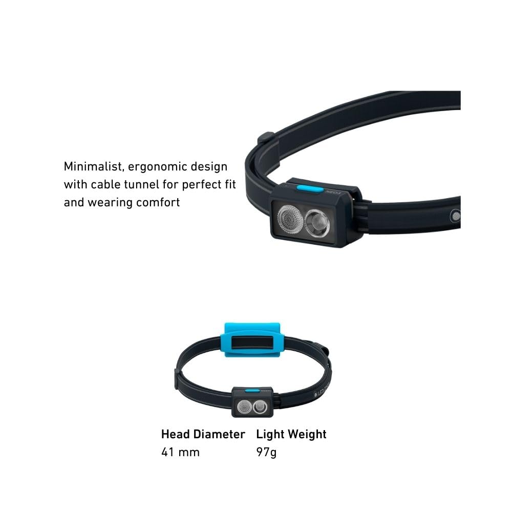 Ledlenser NEO3 LED Perfect for Outdoors and 502718 Japanese Headlamp, Black/Blue, Battery-Operated, Lightweight, 97g, Compact, Running, Black/Blue,
