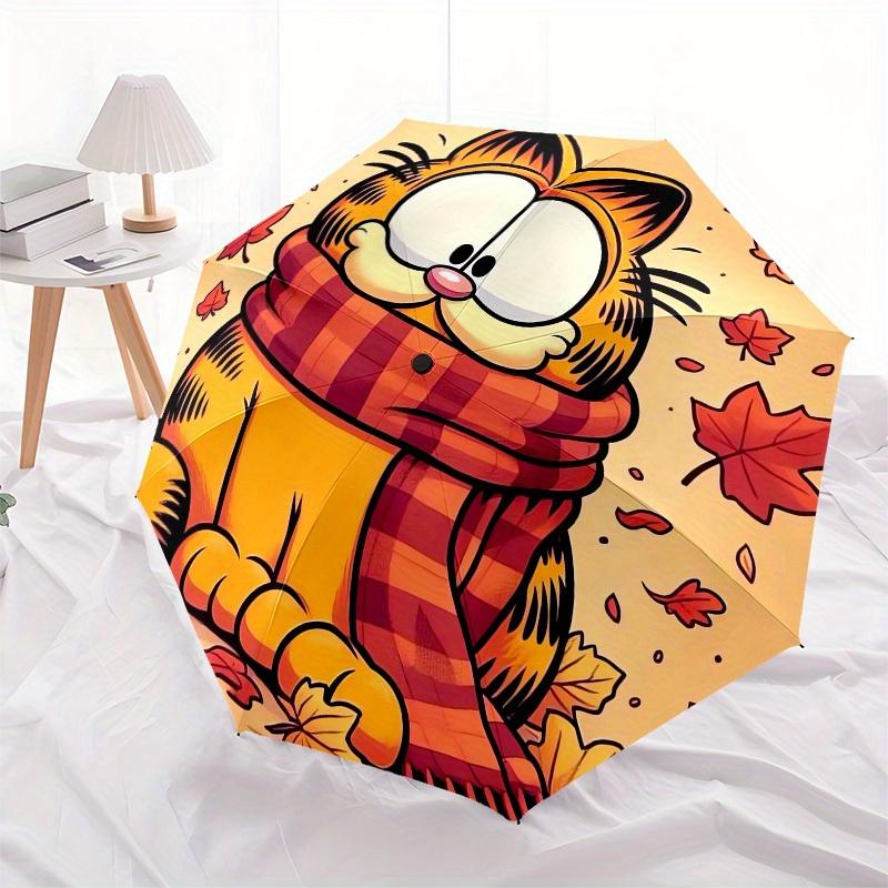1pc Autumn Garfield Cat Leaves Umbrella with Plastic Handle,Suitable for All Seasons Home Travel Outdoor UmbrellaM967