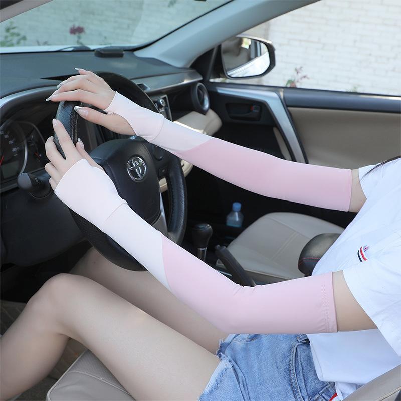 Sunscreen Sleeves for Women Outdoor Driving Summer UV Ice Silk Thin Style Riding Sunshade Color Blocking Arm Protection Ice Sleeves