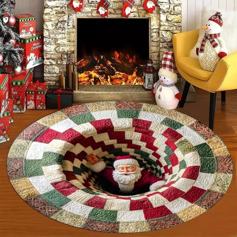 Christmas Carpet 3D Santa Claus Printed Pattern Rug Living Room Sofa Tea Table Non Slip Mat Home Decoration Christmas Decoration