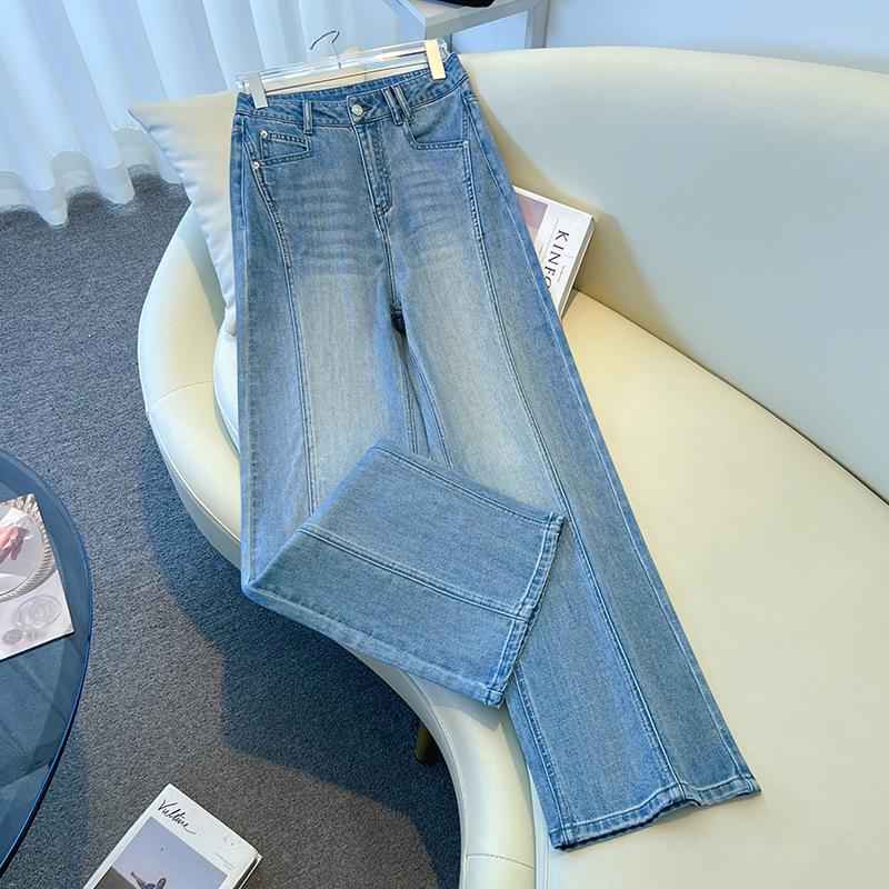 

Женские джинсы с высокой посадкой, синие, с широкими штанинами - Лето 2025, Ретро, Стройнящий стиль XL синий