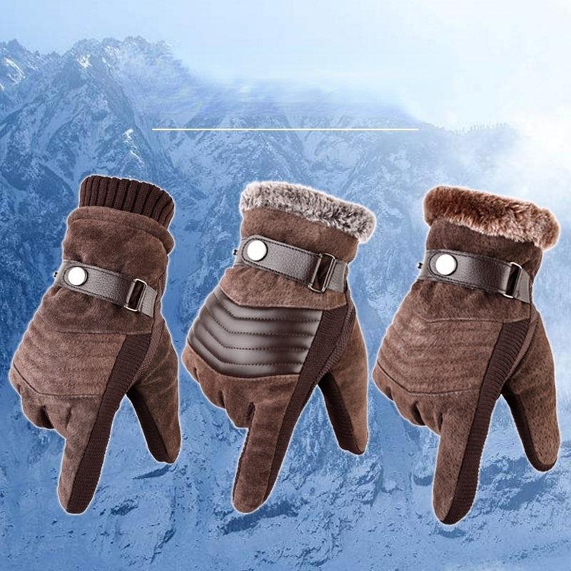 Mens Leather Genuine Gloves Russia Winter Gloves Warm Thick Driving Skiing Men's Gloves