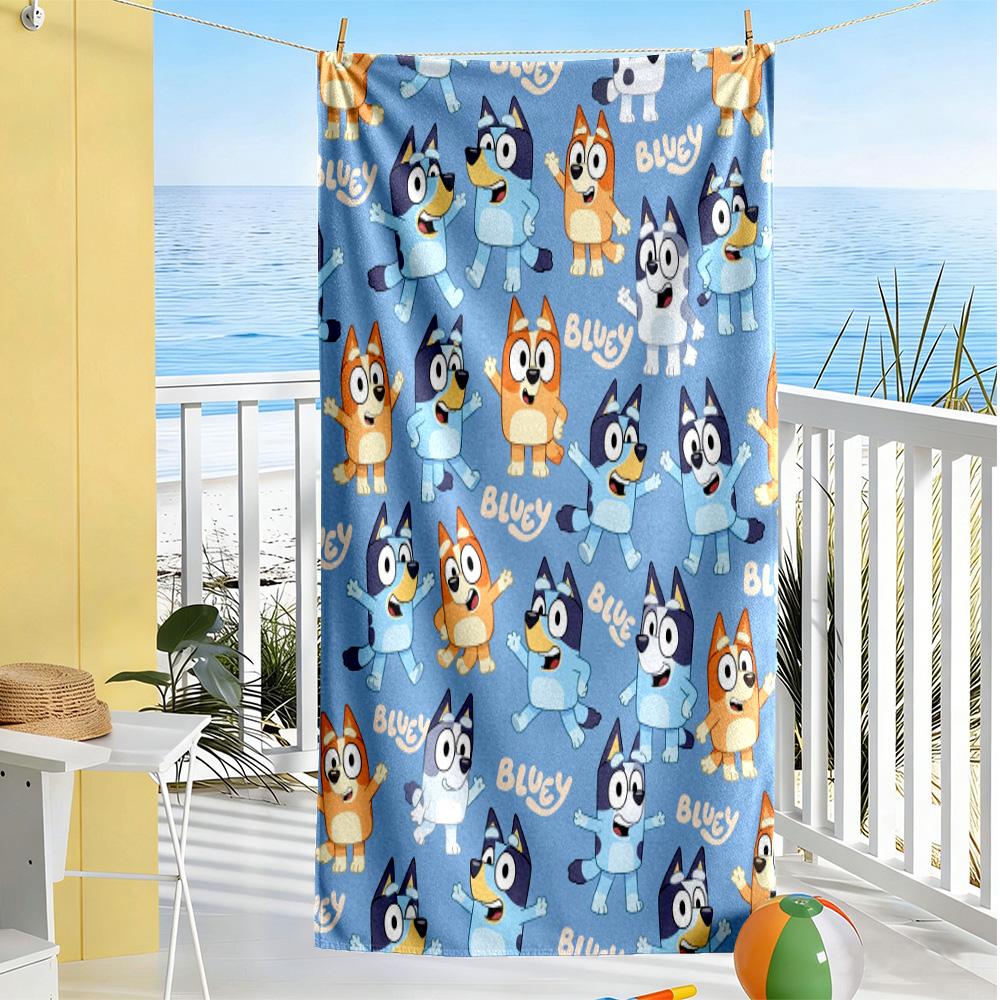 Bluey Family Adventure Beach Towel High Absorbency & Quick-Dry Comfortable Lightweight Perfect for Traveling Yoga Camping and Swimming