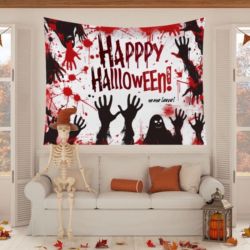Halloween Home Party Decoration Tapestry Background Cloth Blood Red Handprint Clown Horror Pumpkin Head Atmosphere Tapestry