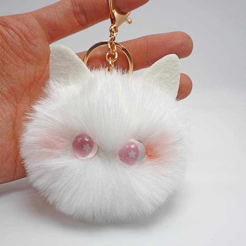 Cute Black Cat Keychain Plush Cartoon White Kitty Toy Pendant Keyring For Women Girls Kids Gift Ornament