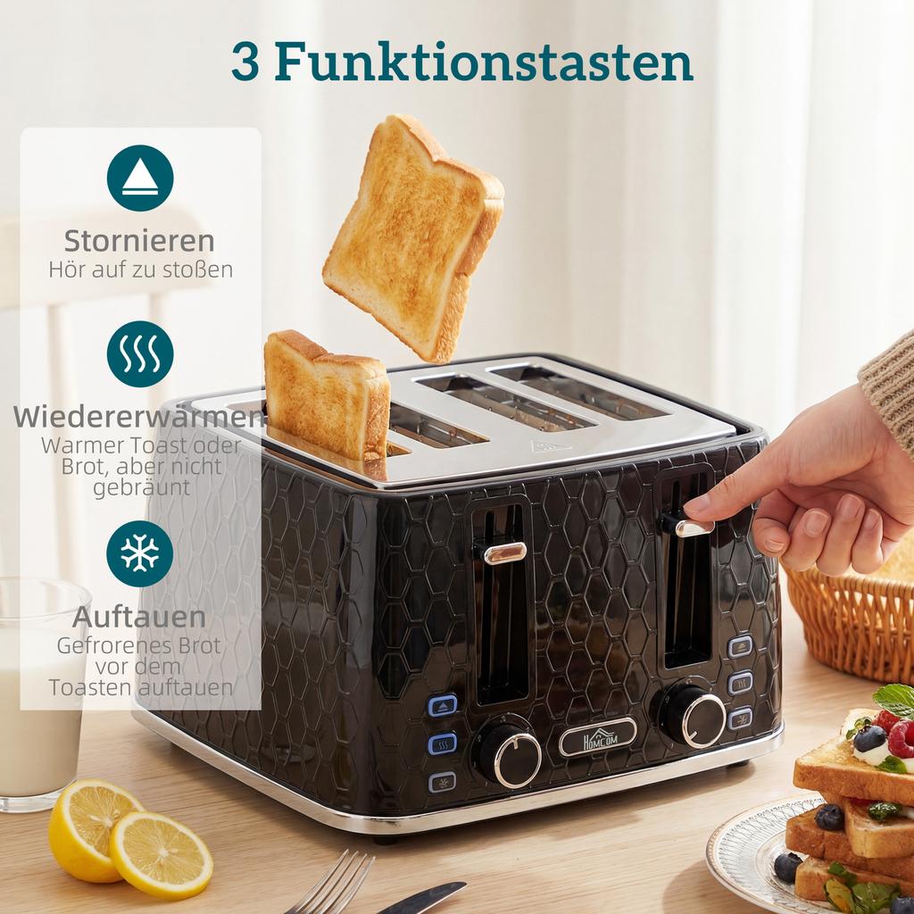 1.7L 2200W Rapid-Boil Kettle and 4-Slice Toaster Set with Limescale Filter, Black