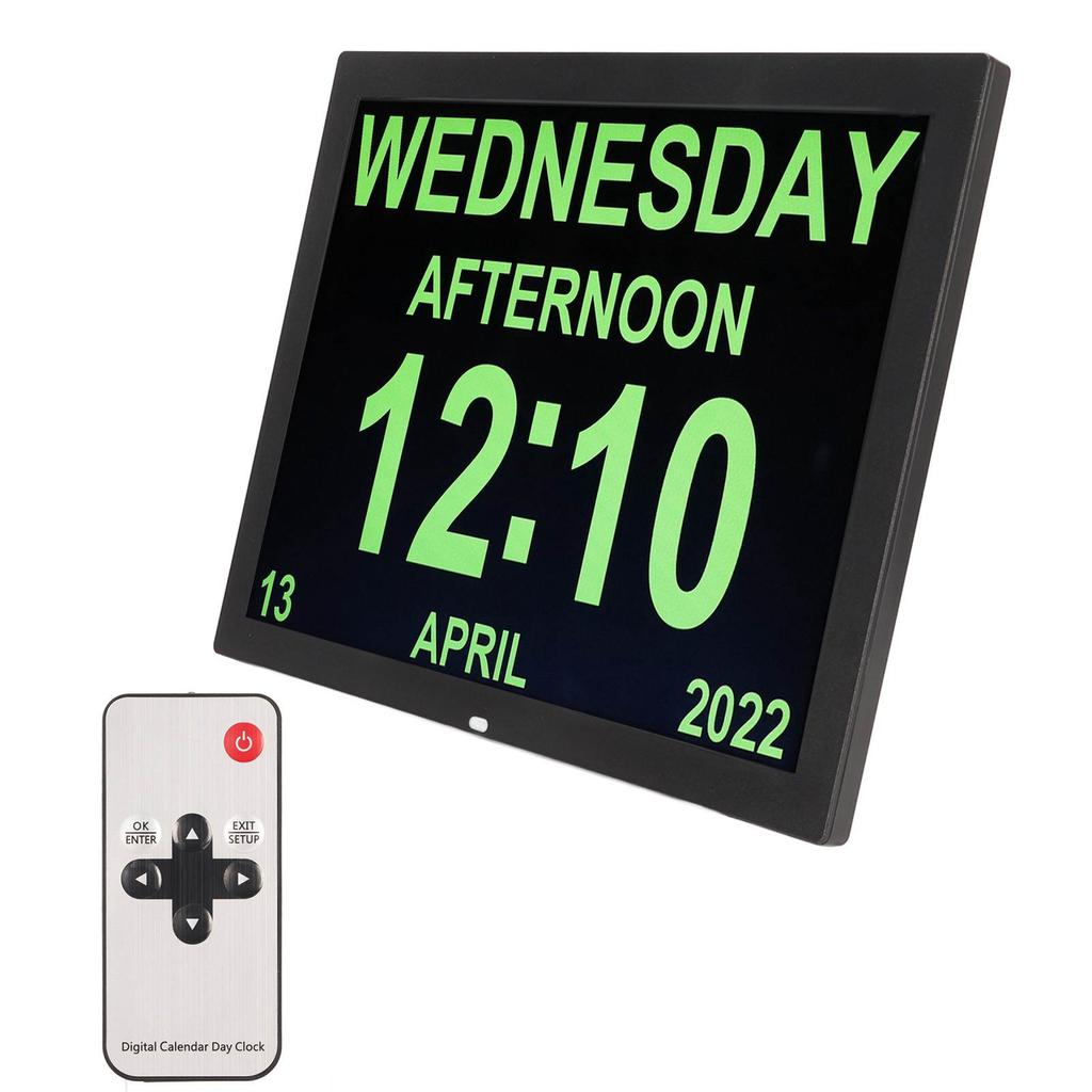 15in Digital Day Clock Large HD Display Remote Control 10 Languages Calendar Alarm with Date and