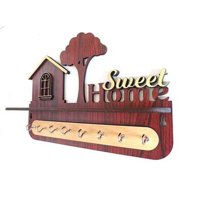 Home Decor Unique Stylish Wooden Key Holder for Wall Decor with Stylish Stainless Steel 8 Hooks Beautiful Key Organizer for Home Decoration