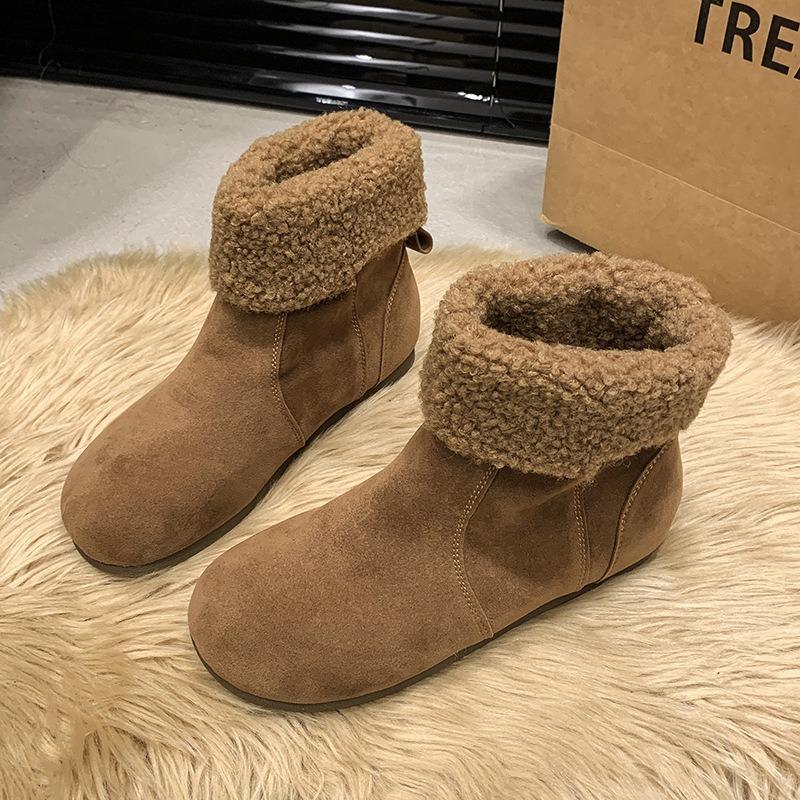 Cowhide Version Fleece Boots Genuine Leather Short Boots Women's New Retro Thermal Short Snow Boots
