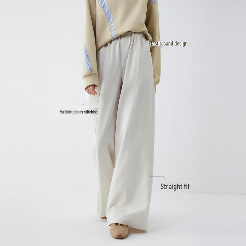ELLE Women's French Style Elastic Waist Straight-Leg Pants