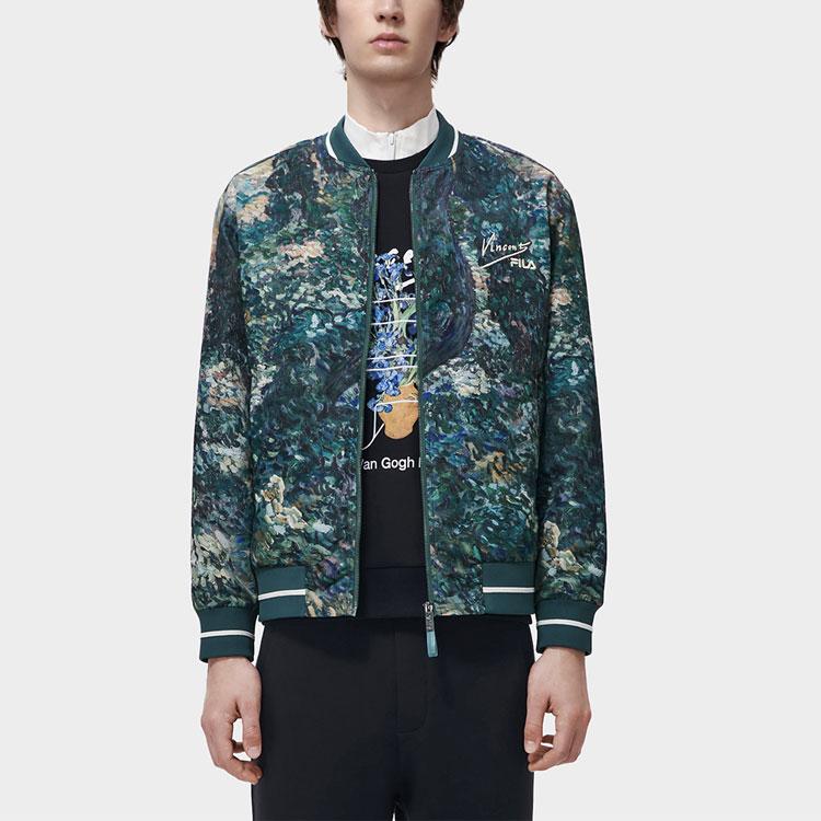FILA X Van Gogh Museum Collaboration Woven Letter Logo Printed Casual Jacket Men Jacket Peacock-Green F11M318703FZA