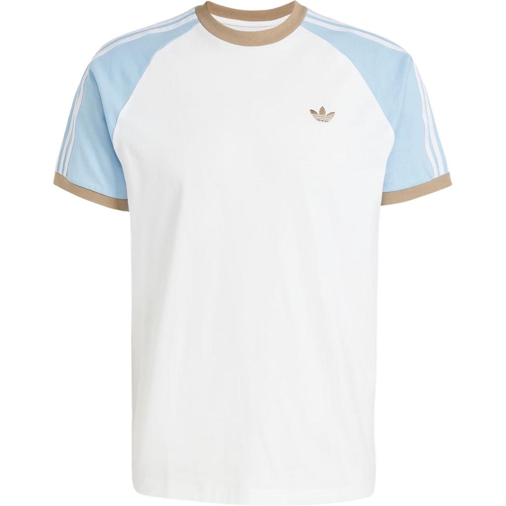 Adidas Originální Cali Sport Tričko s kulatým výstřihem, slim fit, módní, s krátkým rukávem, pánské topy, bílé, světle modré, hnědé KC4960