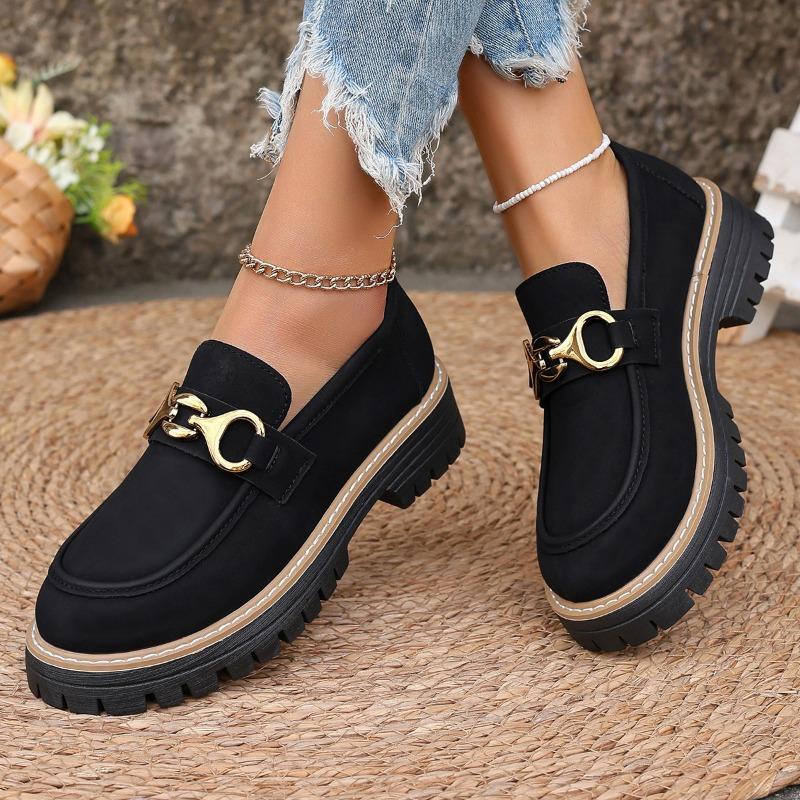 New Buckle Thick Bottom Low-top Single Shoes Women's Large Size Retro Foot Shoes Wish Source