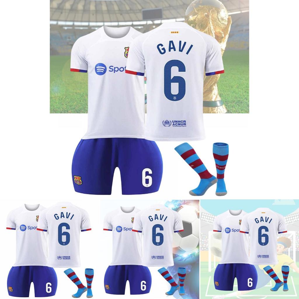 2324 Barcelona Away Jersey Messi 8 Pedro 9 Lewandowski 30 Children's Soccer Jersey