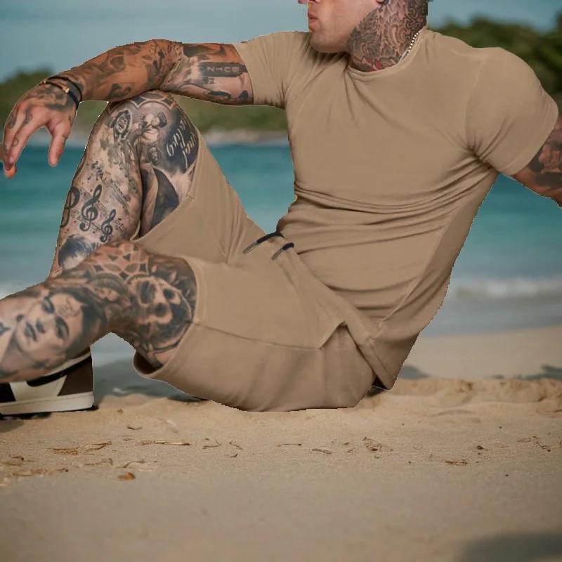 2025 Summer Street Style Men's Casual Plus Size Set - Short-Sleeved Shirt & Shorts