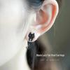 S925 Sterling Silver Asymmetrical Cat and Fish Stud Earrings, Korean Cute Fashion for Women