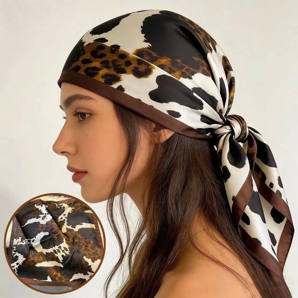 Neue Glatte Textur Seiden-Haarbänder Vielseitige Mode Elegantes Quadratisches Tuch Leopardenmuster Schal Damen