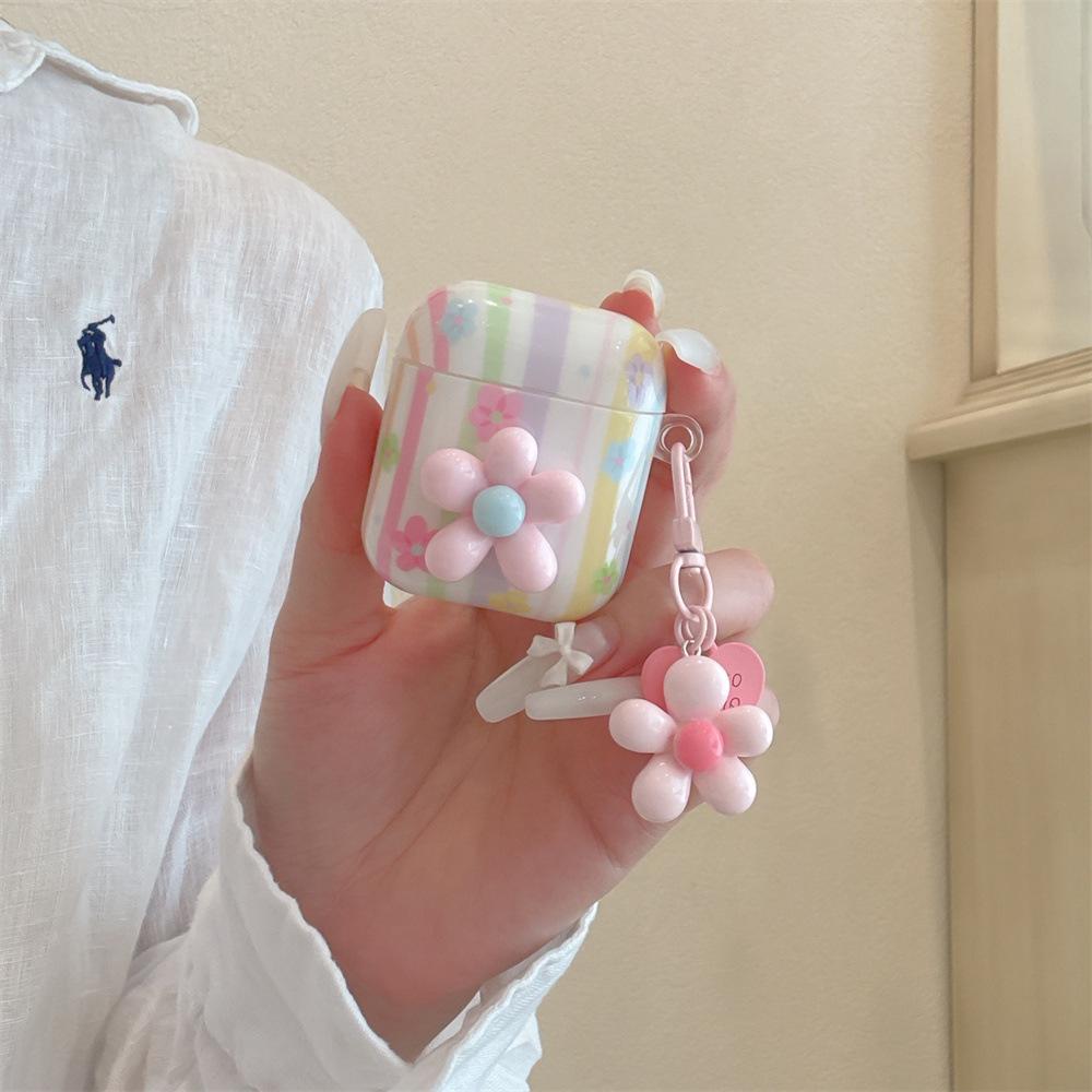 Color Striped Small Flower Three-dimensional Earphone Cover for Apple AirPods 1 /1 Generation Protective Cover PRO1 Creative PRO1