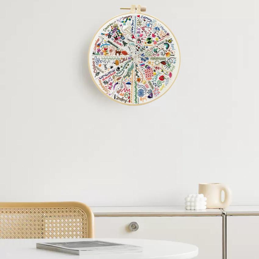 1 PC DIY Fabric Craft Kit with Round Pattern Embroidery and Tools