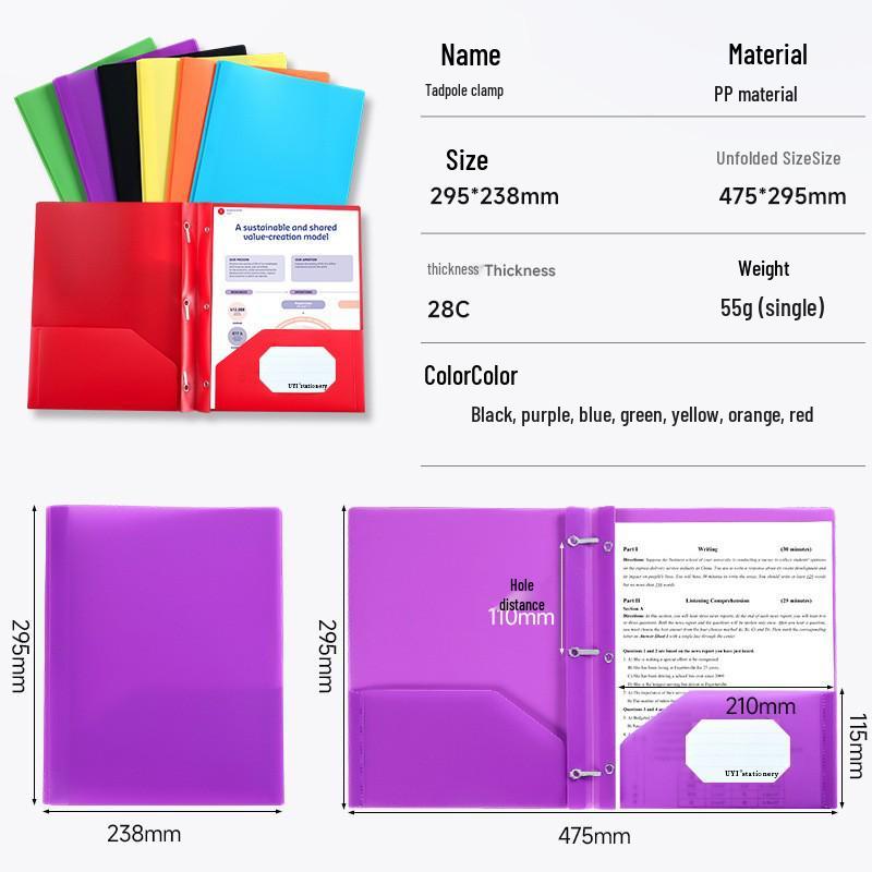 Tadpole Clip Double-Opening File Bag - D-Type American Style Report Folder