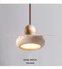 Retro Wabi-Sabi Yellow Travertine Pendant Light - Small Bedside Lamp for B&B or Bar, Solid Wood Round Ball Design