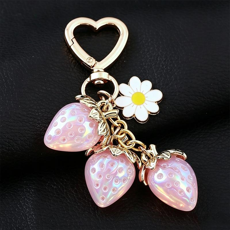 Cute Strawberry Bag Pendant Keychain Heart Flower Daisy Key Chain for Women Girs Bag Pendant Accessories Gift