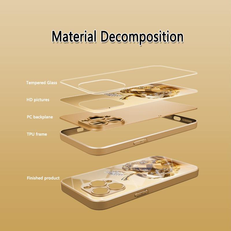 Luxus Juwel Für Apfelmuster Gold Metallic Lack Glas Handyhülle Für iPhone 17 16 15 14 13 12 11 Pro Max Plus 17Air 16E Hülle