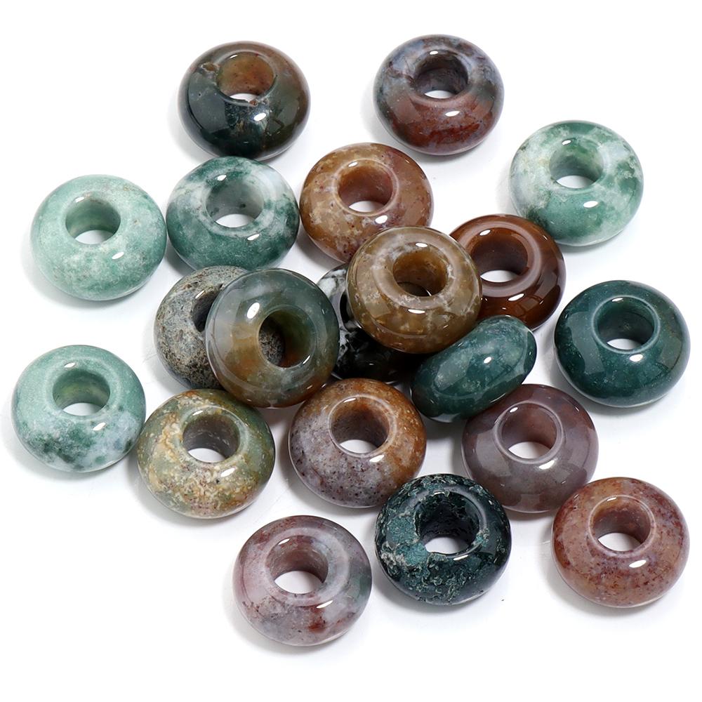 6pcs 14x8mm Natural Stone Beads Amethyst Tiger Eye Agate Jade Abacus Shape Big Hole Loose Beads for Jewelry Making DIY Bracelets
