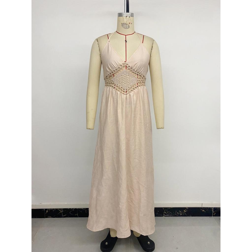 New Backless Bow Halter Neck Long Dress Casual Vacation Style Dress