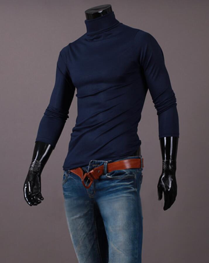Autumn 2022 Men's Plus Size High Collar Solid Color Long-Sleeved T-Shirt