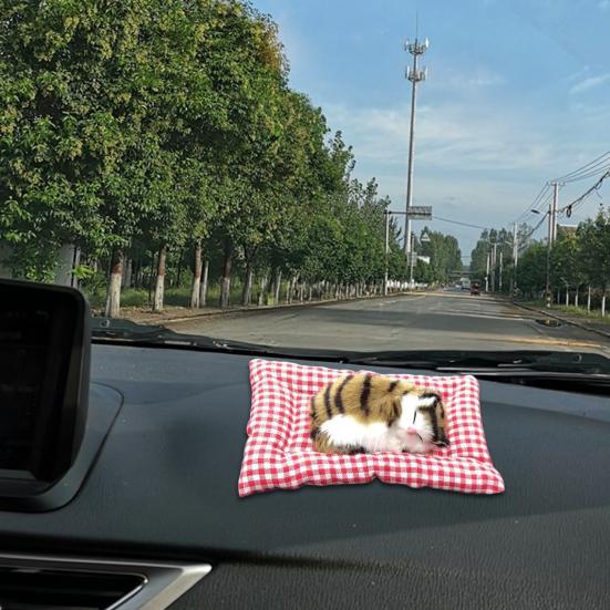 Simulation Sleeping Cat Decoration with Plaid Mat Odor Removal Bamboo Charcoal Plush Kitten Stuffed