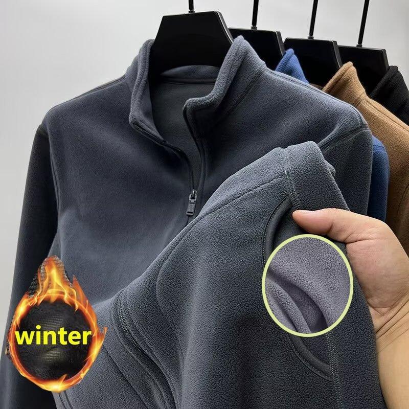 Large Size Men's Autumn And Winter Sweatshirt Zipper Stand Collar Long Sleeve Thickened Fleece Solid Color Loose Casual Jacket