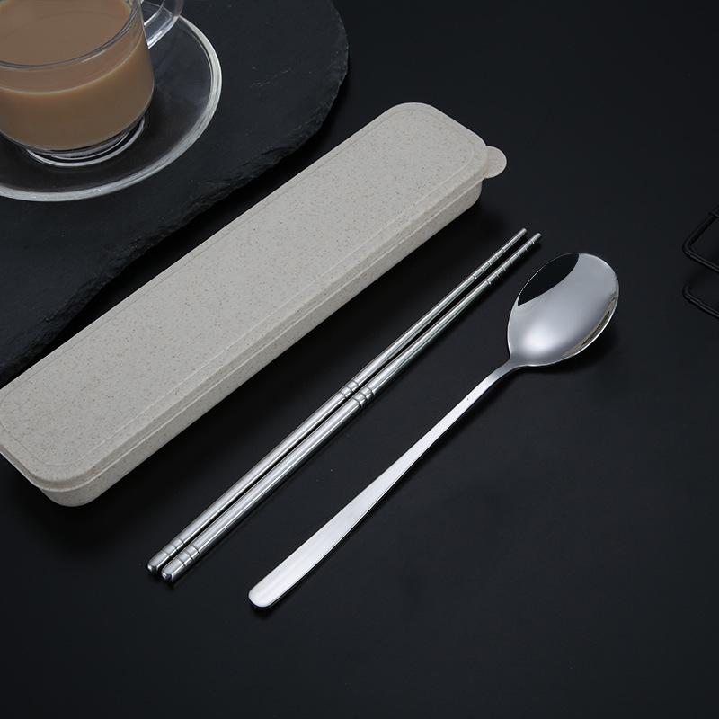 

Набор столовых приборов из 2/3 предметов из нержавеющей стали 304, вилка, палочки для еды, ложка, портативный многоразовый набор столовых приборов с ящиком для хранения 1