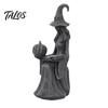 Spooky Garden Sculpture Halloween Witch Statue, Gothic Figurine with Pumpkin And Book, Matte Black Desktop Shelf Ornament Sculpture, Mantel