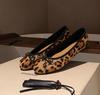 Sheepskin Version~ Grape Mother Same Leather Classic Round Head Bow Leopard Print Single Shoes Women's Shallow Mouth Ballet Flats
