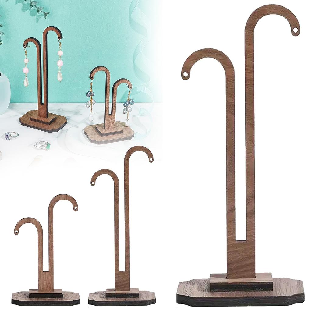 Wooden Hook Earring And Necklace Display Stand Jewelry Organizer Rack For Desktop Use