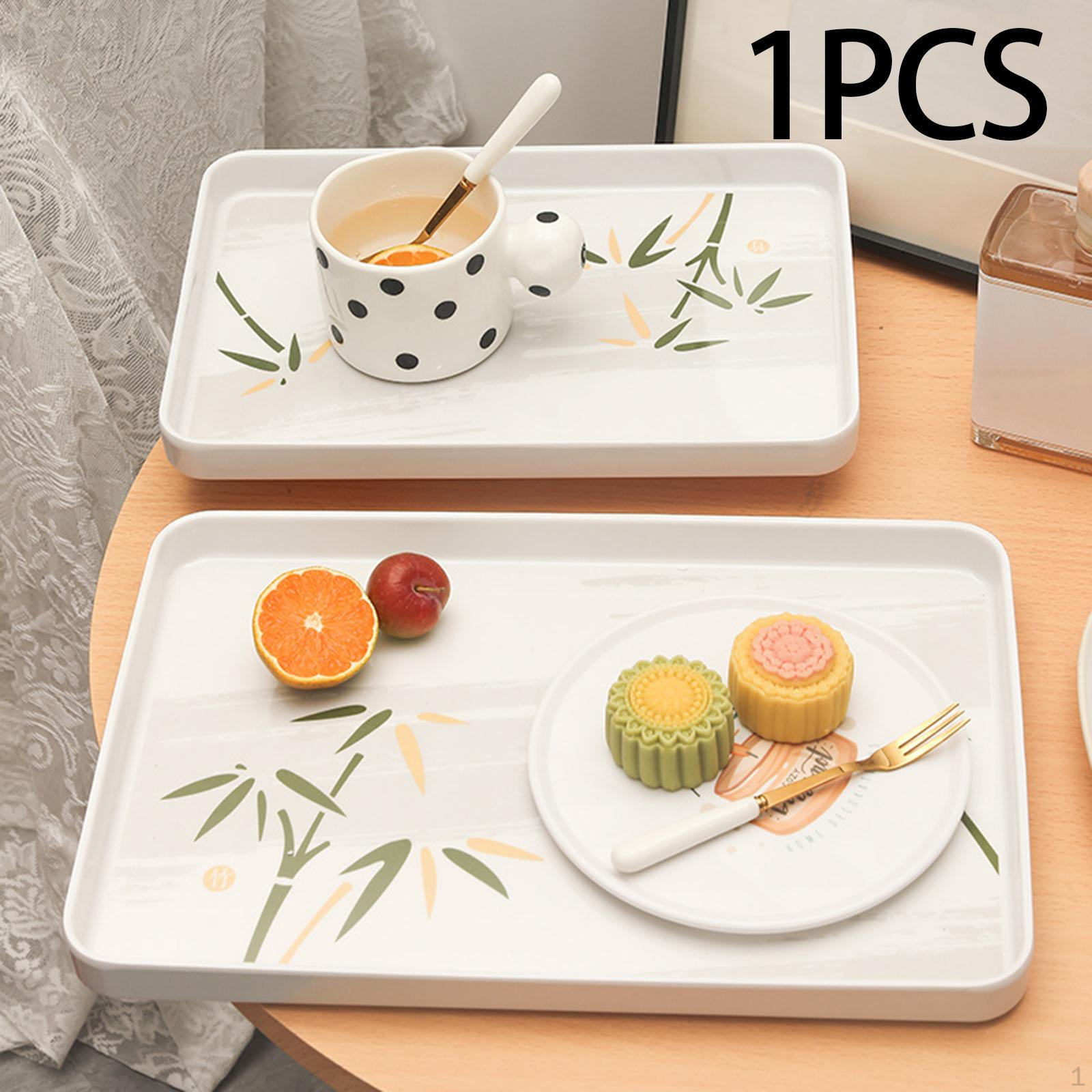 Breakfast Serving Tray, Dessert Stackable White Non Slip Creative Drinks Plate, Rectangular Medium