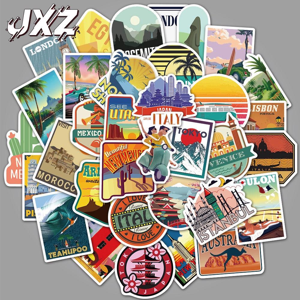 World Travel Destination Sticker Set 50 Adhesive Decals For Luggage Suitcases Fridges Water Bottles Vibrant Graffiti Cartoon Outdoor And Travel