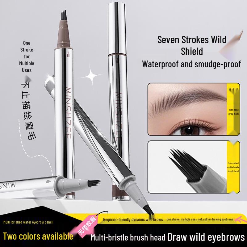 Mingxizhi Waterproof Long-Lasting Eyebrow & Eyeliner Pencil with Multi-Pronged Brush for Defined, Sweatproof Results