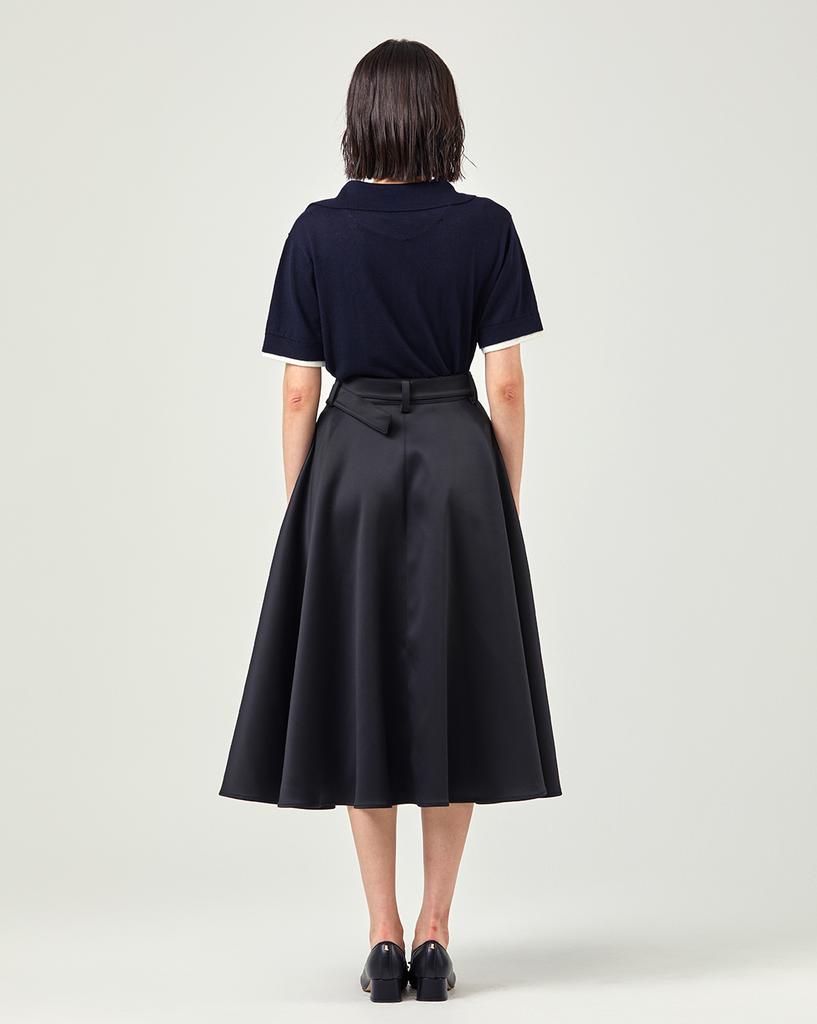 Lebeun Satin Belted Flare Skirt