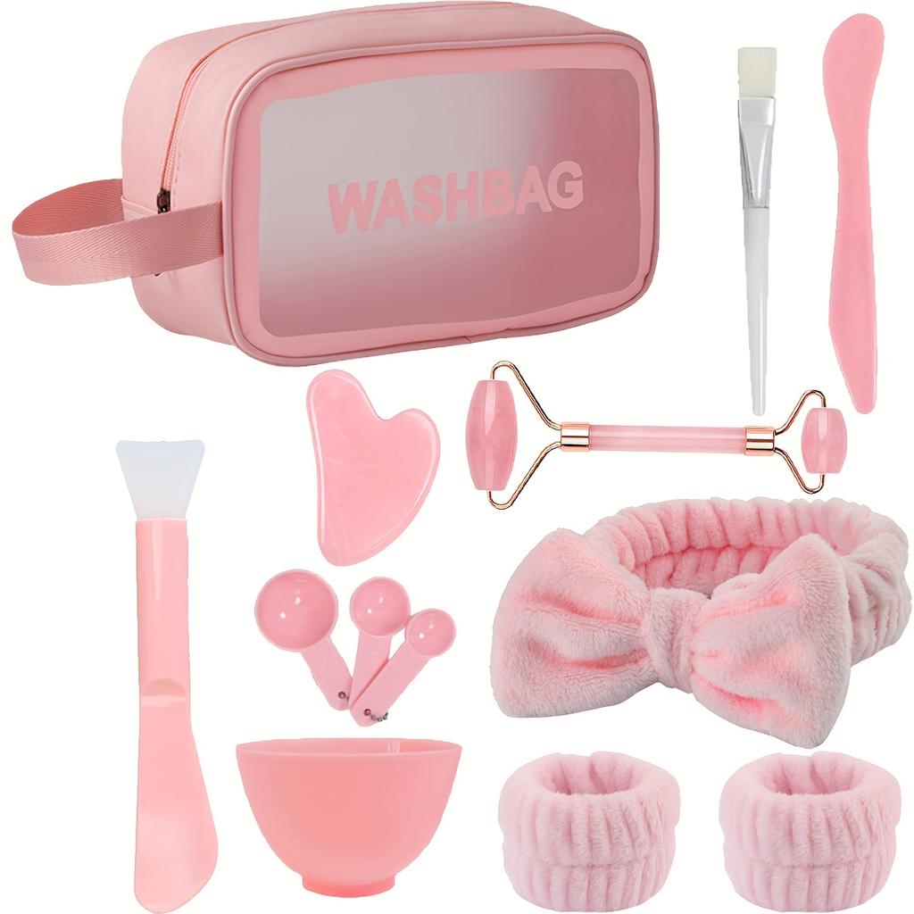 Zestaw do makijażu Zestaw toaletowy Zestaw toaletowy o dużej pojemności Ręczny masażer do twarzy Flanela do pielęgnacji skóry Kokarda Opaska na głowę Zawiera kompletny zestaw do robienia maseczek