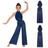 Vestido Collant Lyrical Ballet Sem Mangas com Recorte nas Costas Lantejoulas para Meninas Fantasia de Dança Contemporânea